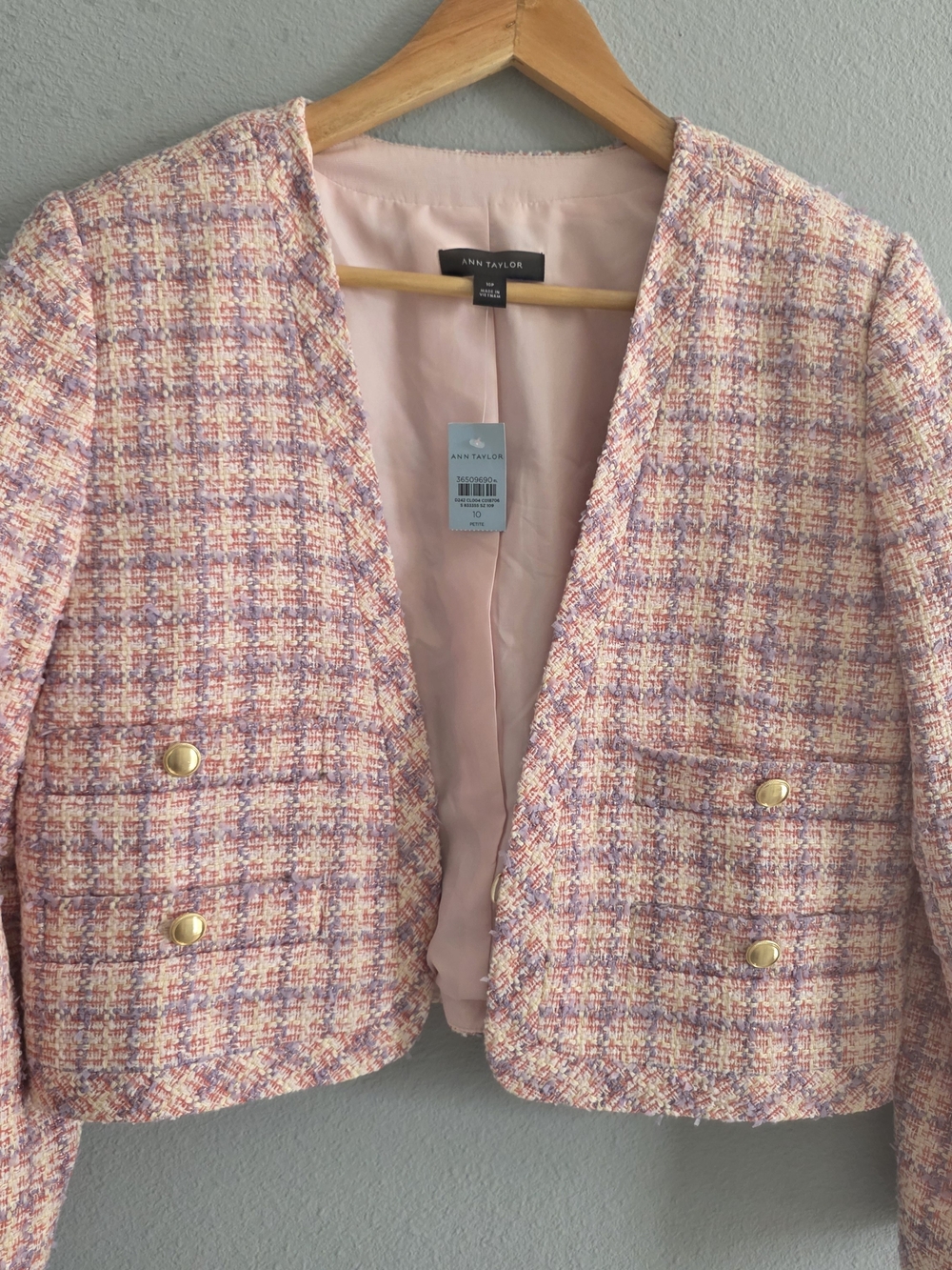 Ann Taylor Pink Multi Tweed Cropped Blazer